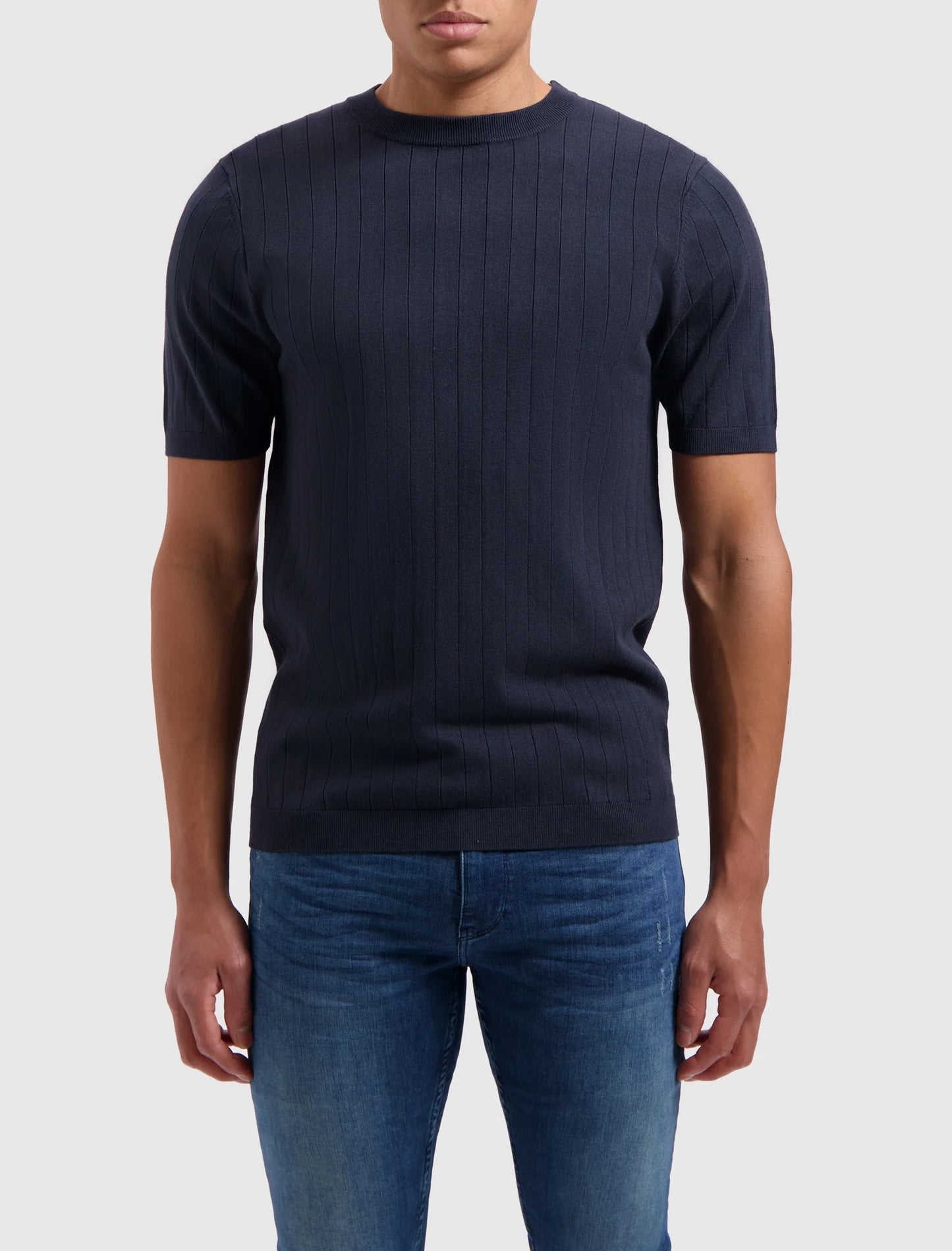 PURE PATH VERTICAL STRIPED KNITWEAR T-SHIRT