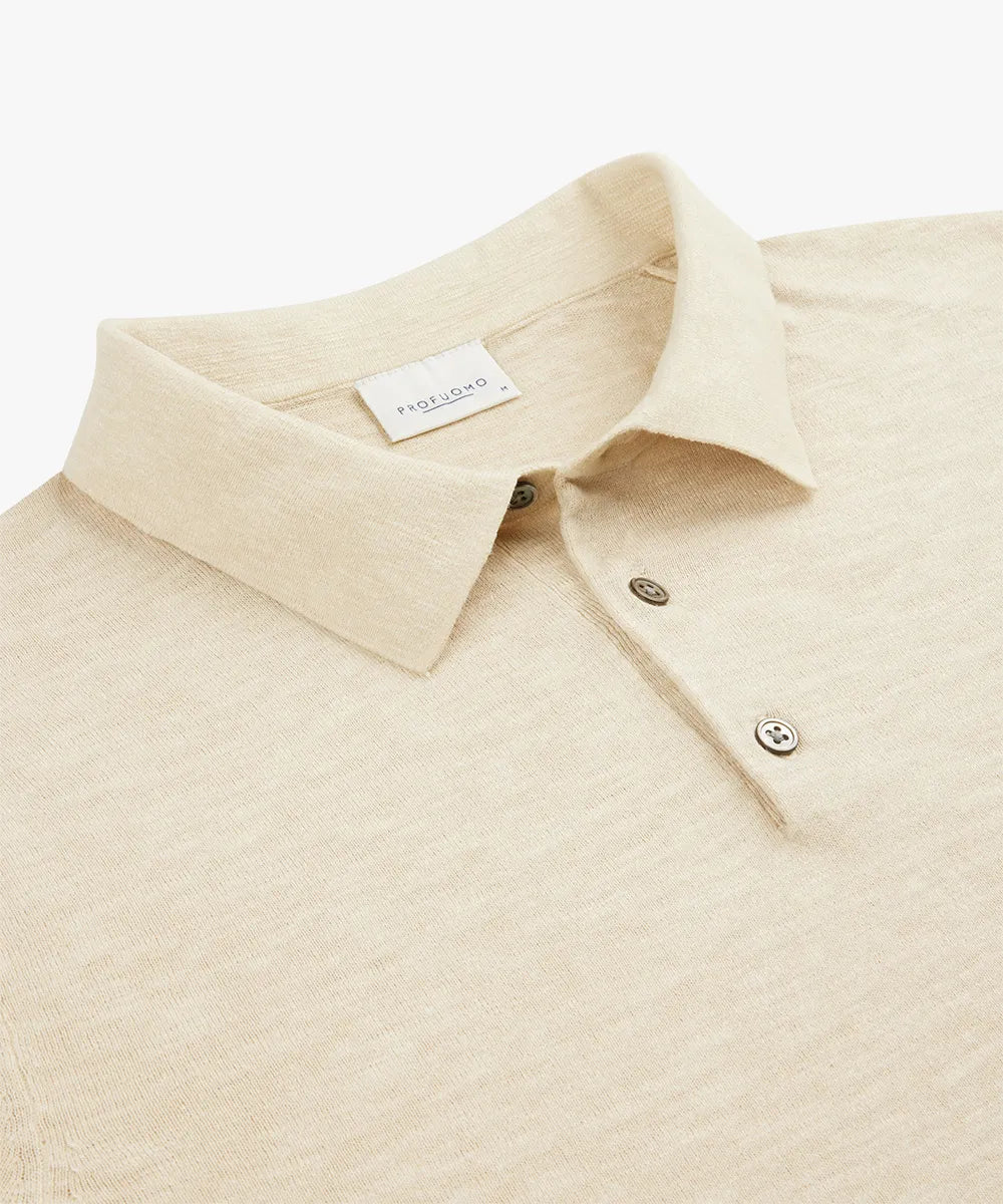 Profuomo off white katoen-linnen polo PPVJ10006A